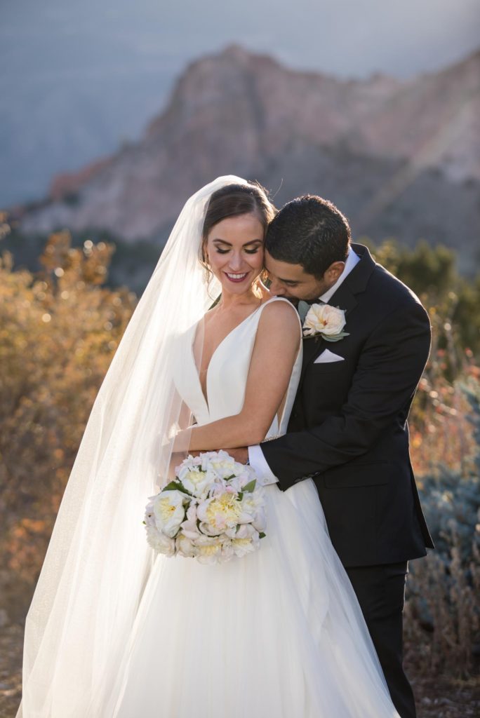 Colorado Springs newlyweds pose for elegant portrait