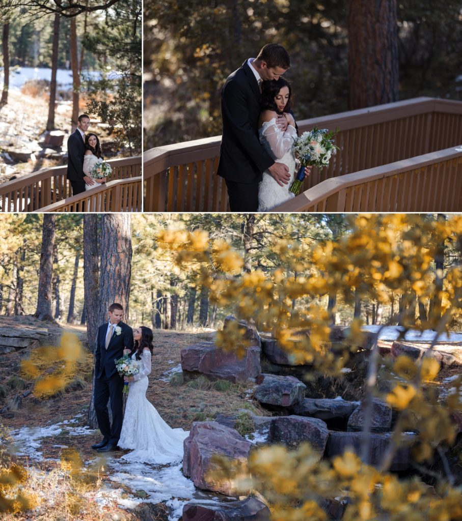 newlyweds at fall wedding in Colorado