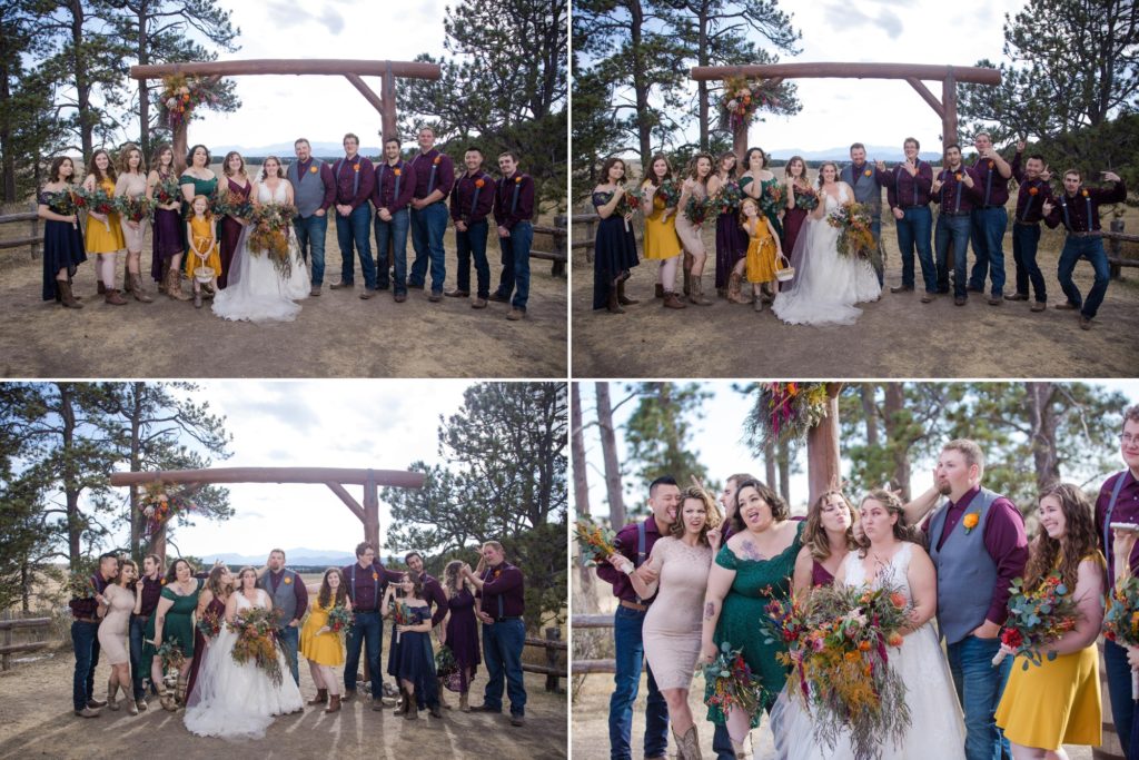 colorful wedding party at Younger Ranch