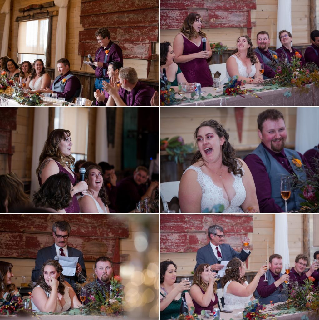 family gives toast at Colorado Springs wedding