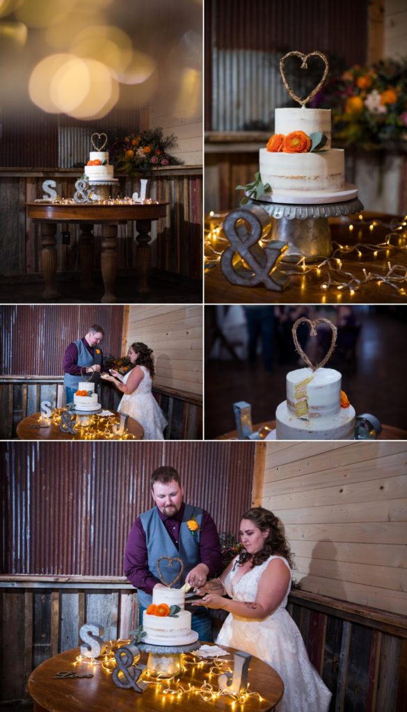 Colorado Springs couple cuts cake at ranch wedding