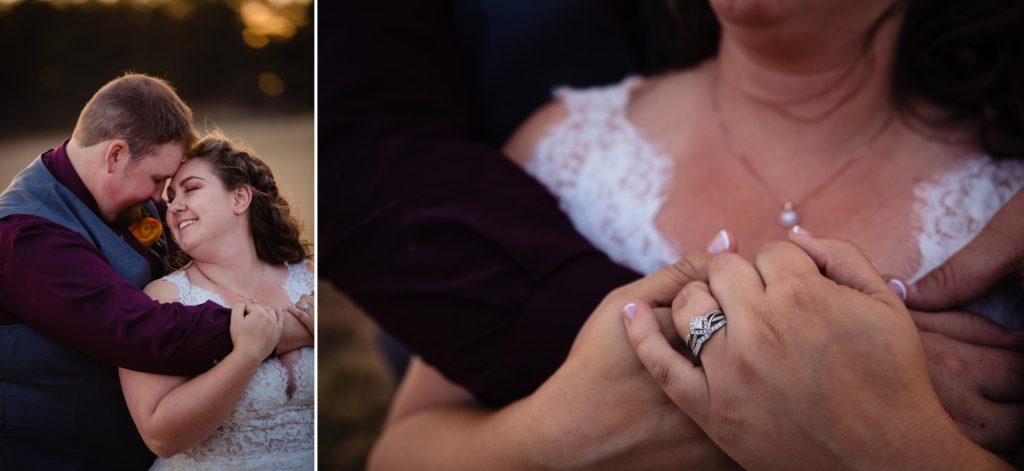 Bride shows off ring at rocky mountain wedding