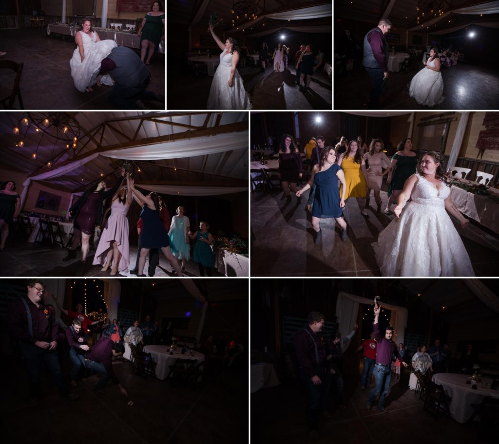 guests dance at rustic chic wedding