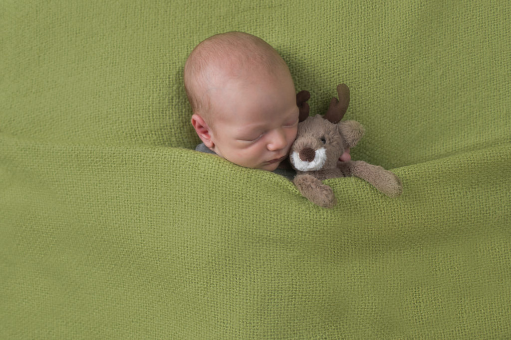 newborn baby with stuffed animal