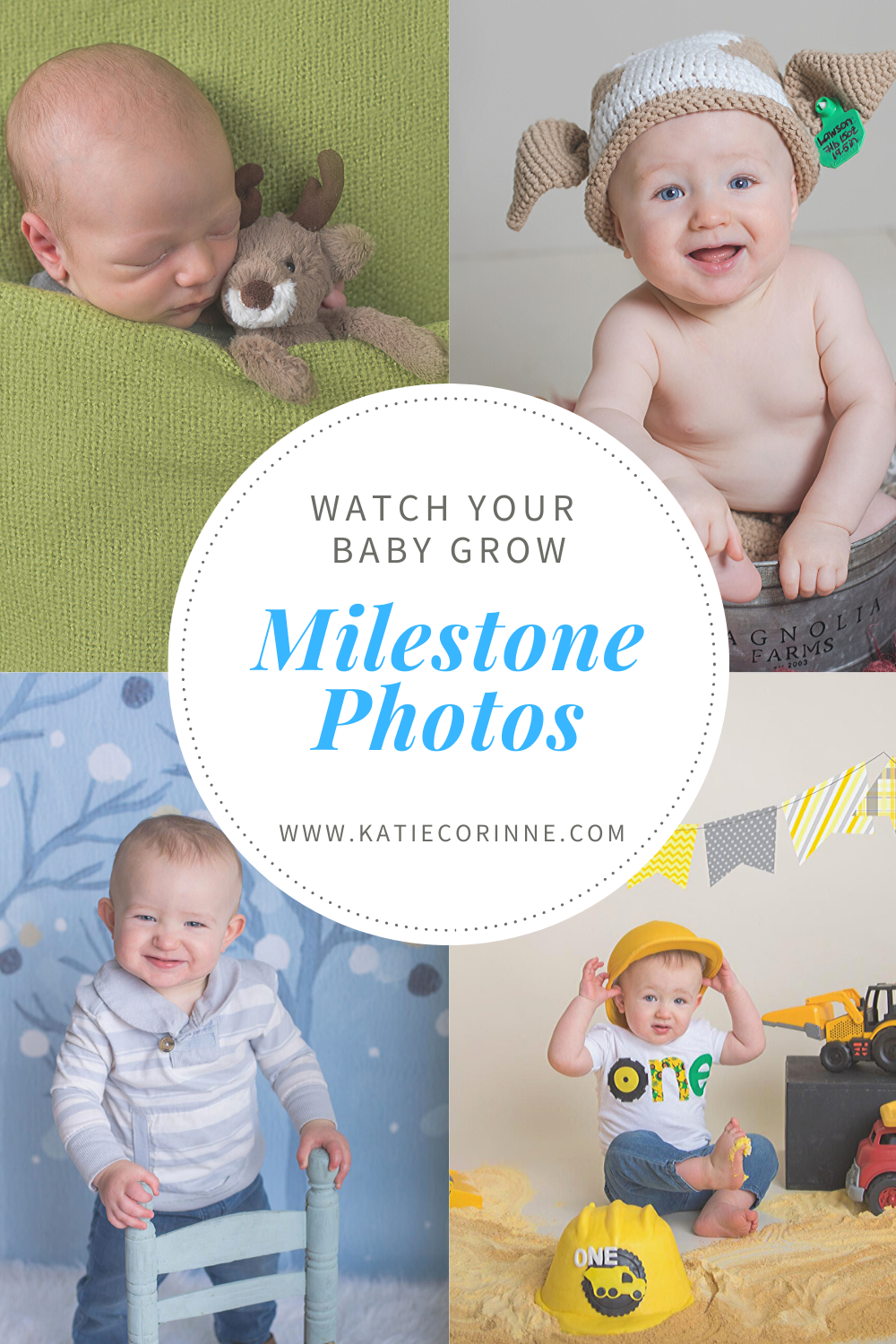 four milestone baby photos in a grid