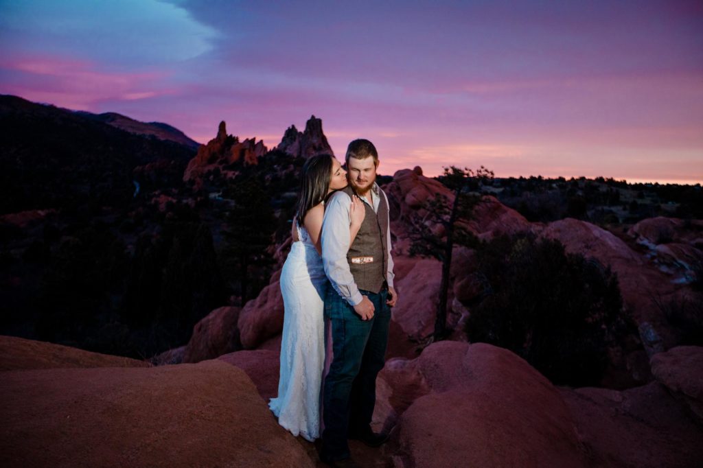 bride and groom at sunrise elopement
