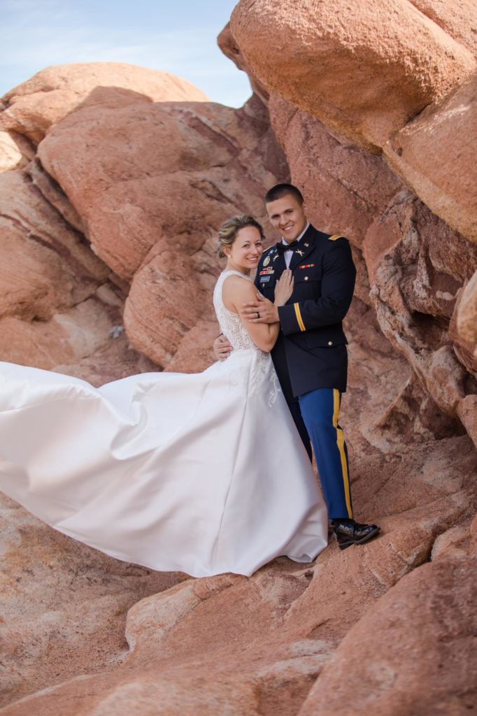 Military couple at quarantine wedding