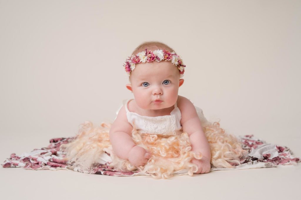 six month old at milestone session outfit ideas