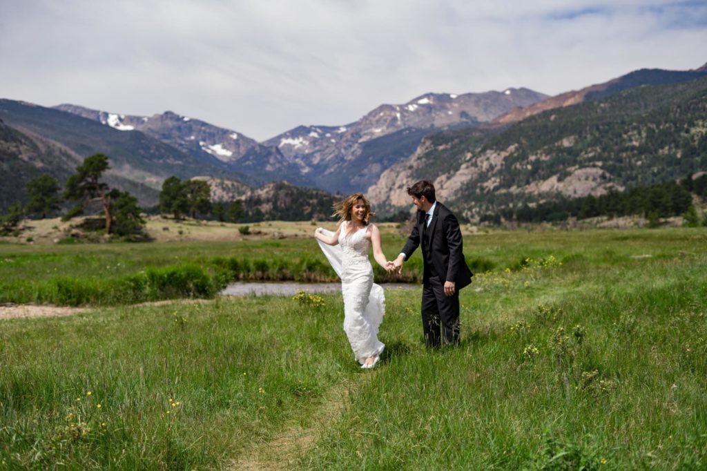 bride and groom at rocky mountain national park elopement