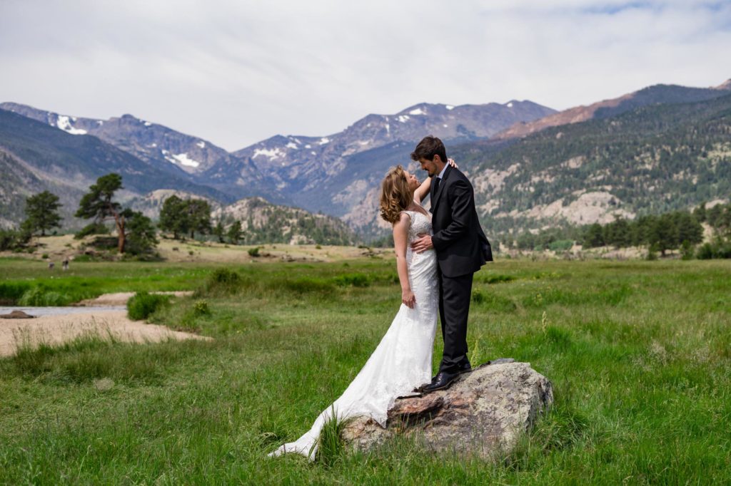 newlyweds at rocky mountain national park elopement