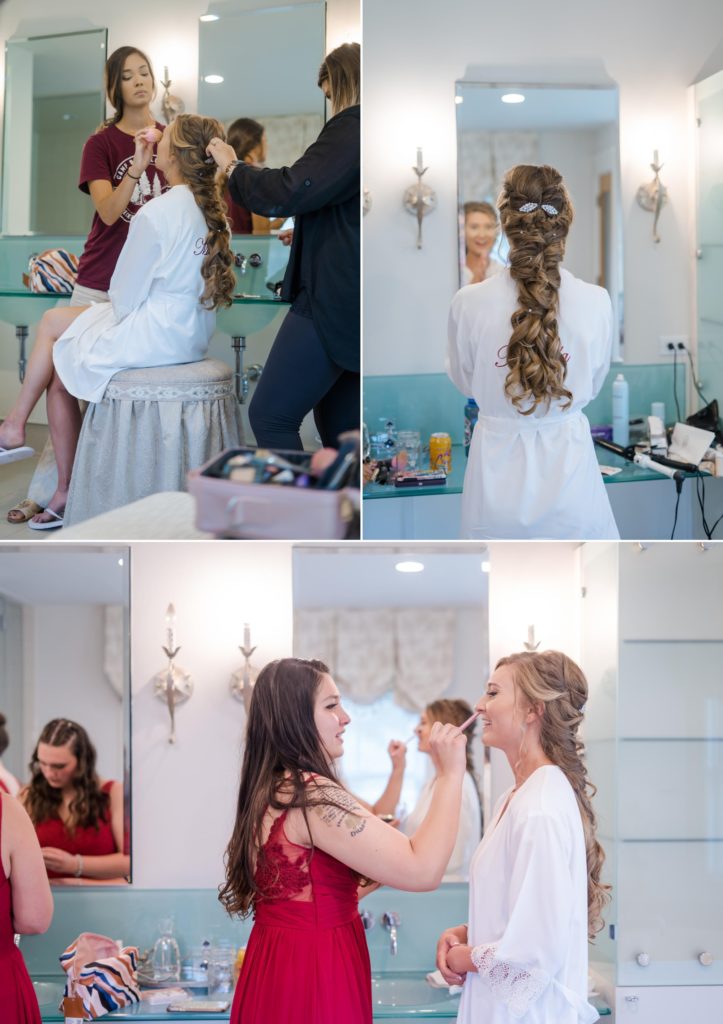 bride gets ready for larkspur military wedding