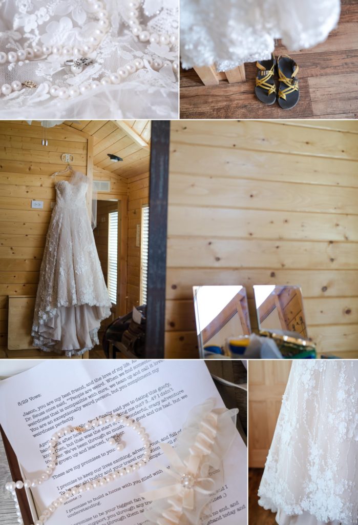 bridal details at barn wedding
