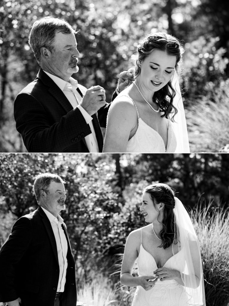 father daughter first look at Colorado intimate wedding