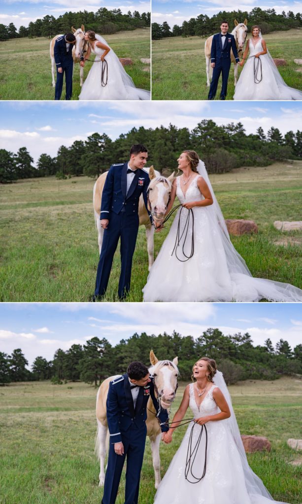 military newlyweds with horse