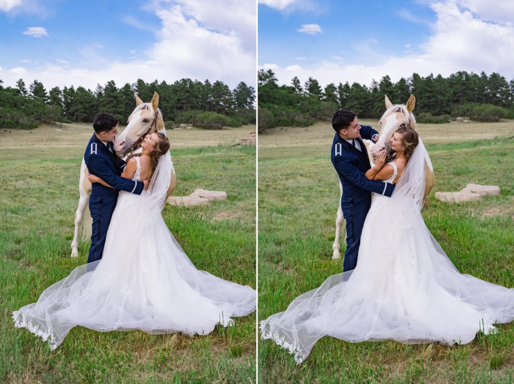 Colorado Springs newlyweds with bride's horse