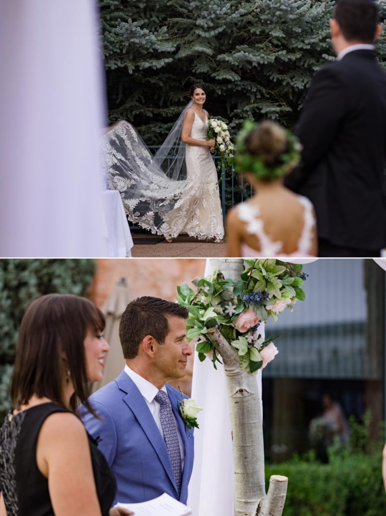 bride walks down aisle at Covid safe wedding