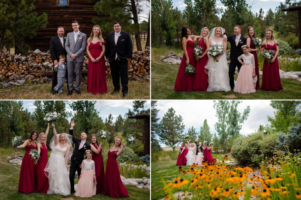 wedding party portraits in fall garden