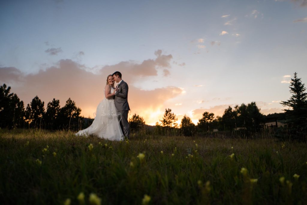 Colorado Springs newlyweds at sunset