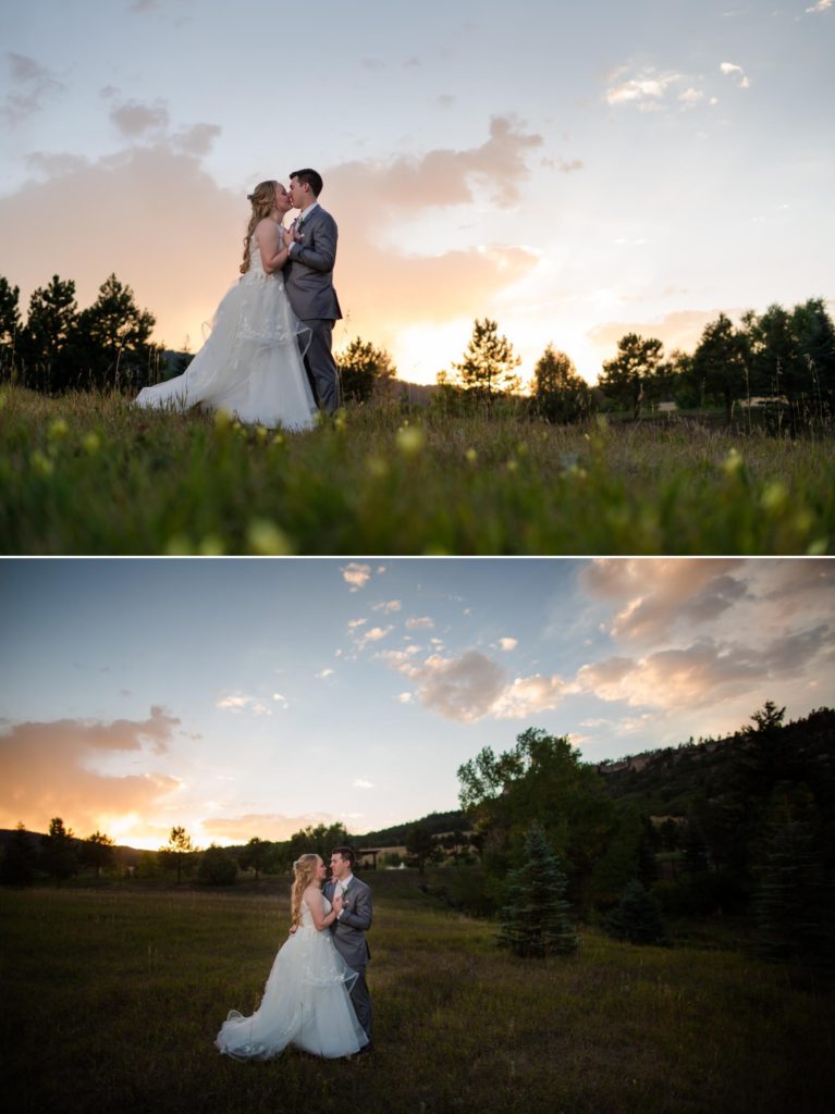 Colorado newlyweds at fall ranch wedding