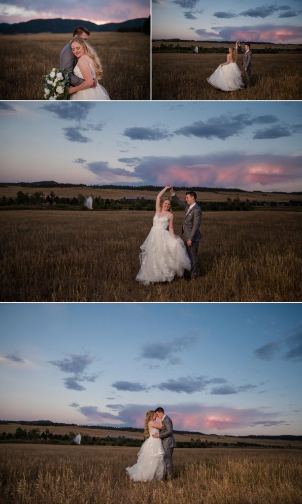 Colorado couple dances at sunset on wedding day