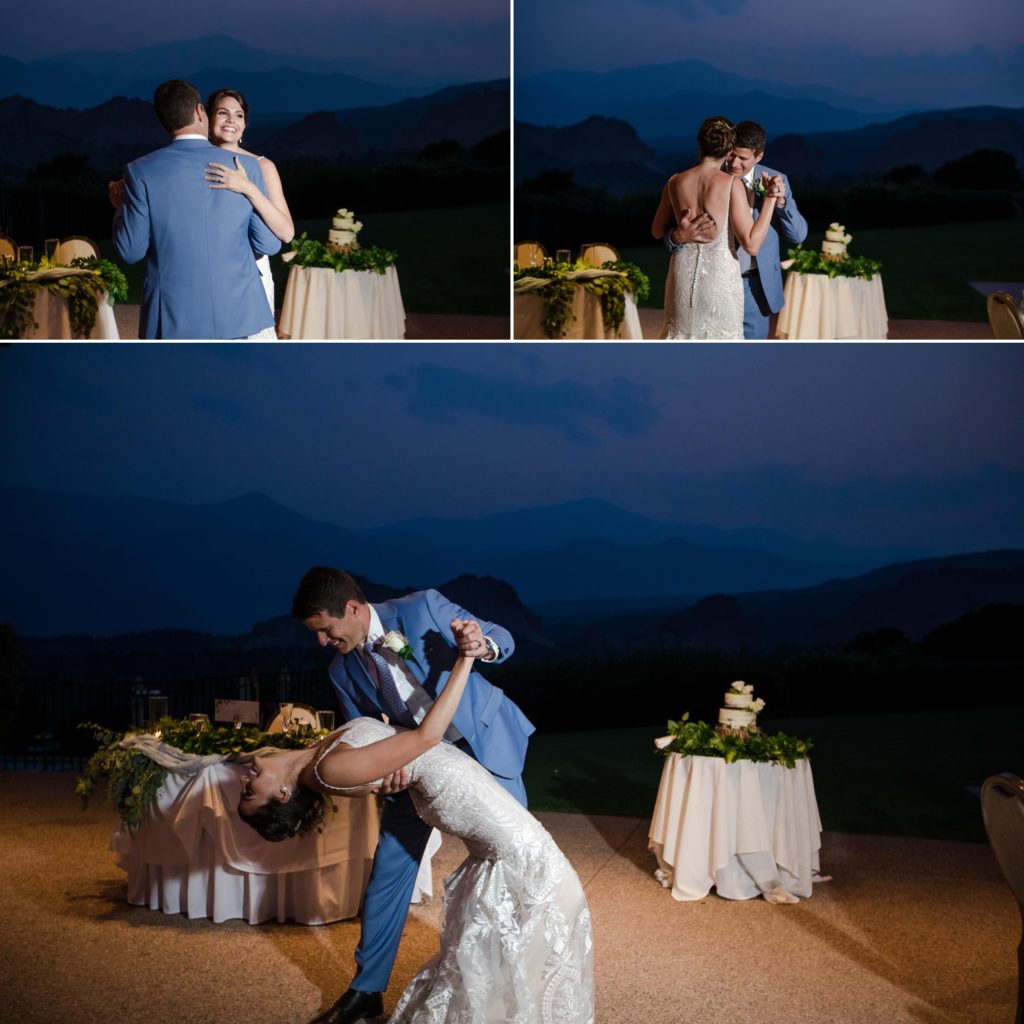 bride and groom share first dance at mountain wedding in Colorado Springs