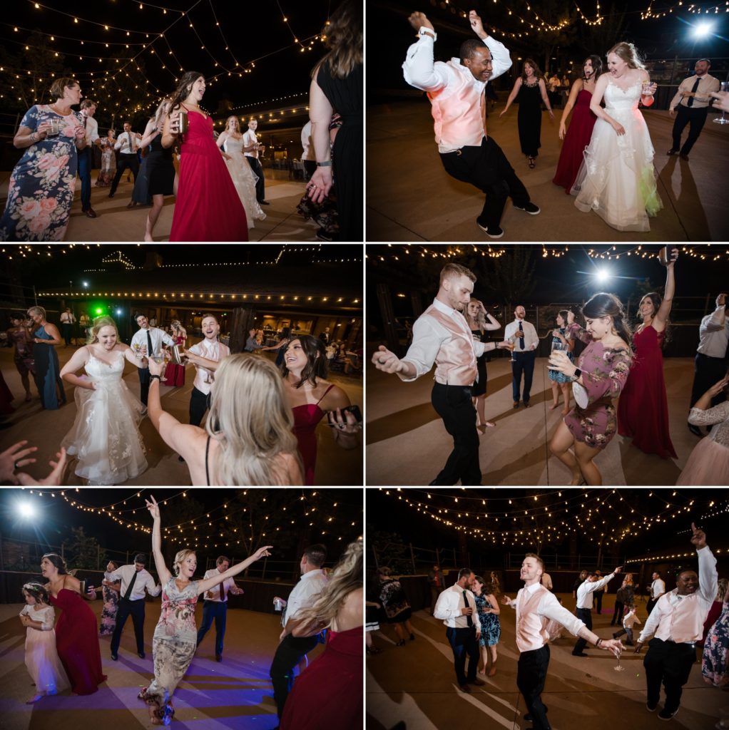 partygoers dance at September wedding reception