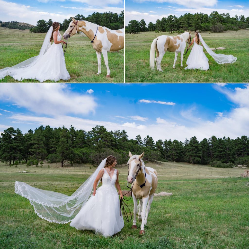 Country bride with horse in Colorado