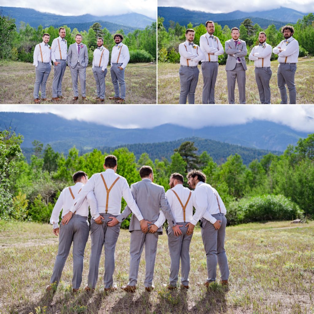 groom and groomsmen at mountain wedding