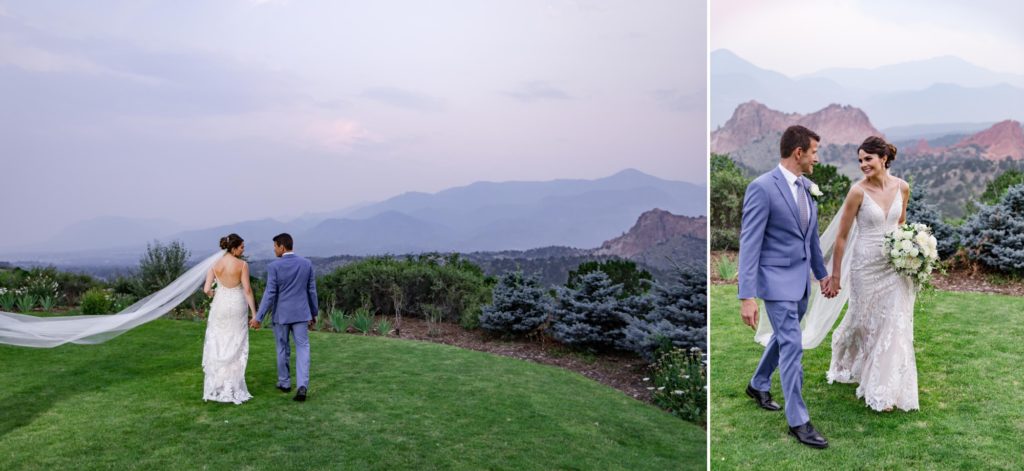newlyweds take portraits at small Colorado wedding