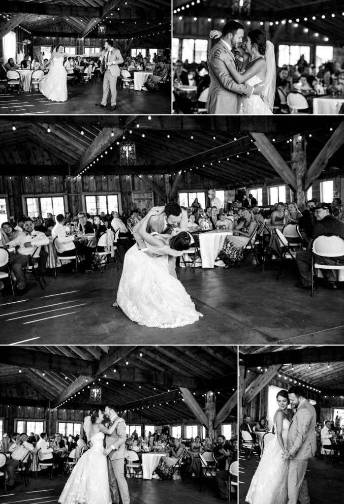 bride and groom have first dance at rocky mountain wedding