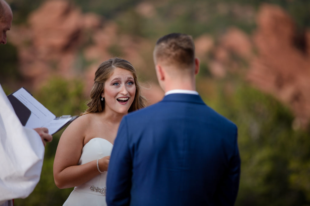 bride recites vows at Colorado Springs wedding