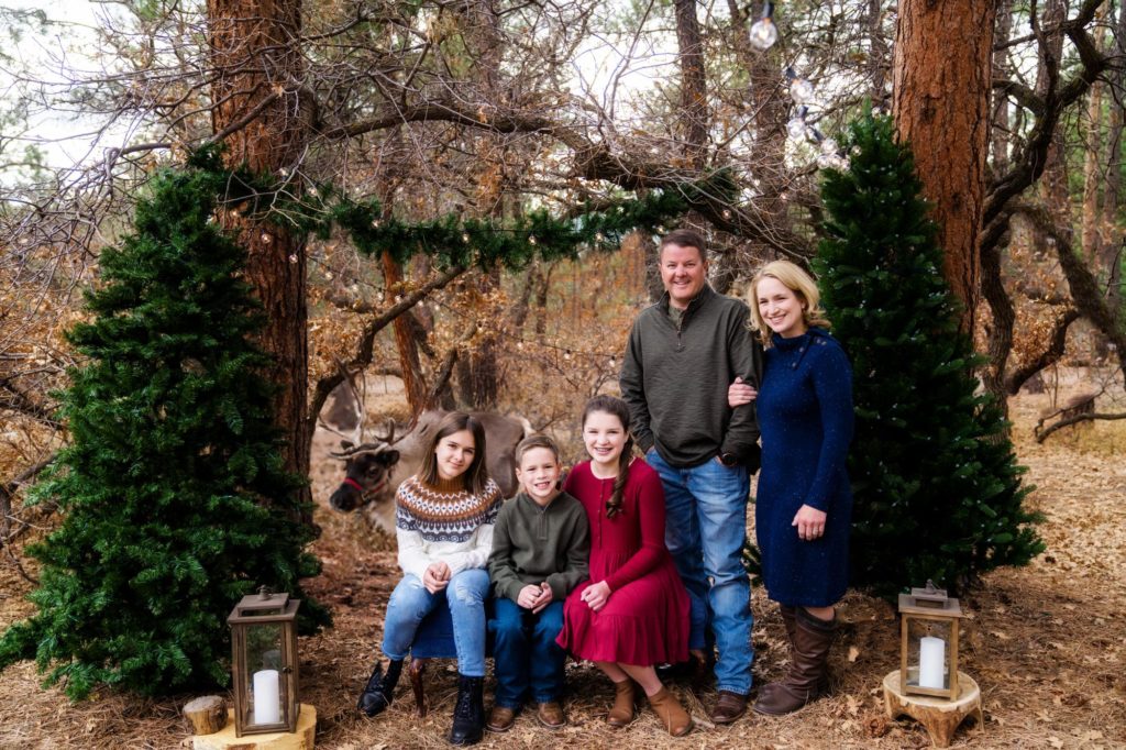 Colorado Springs family poses for reideer christmas photo session