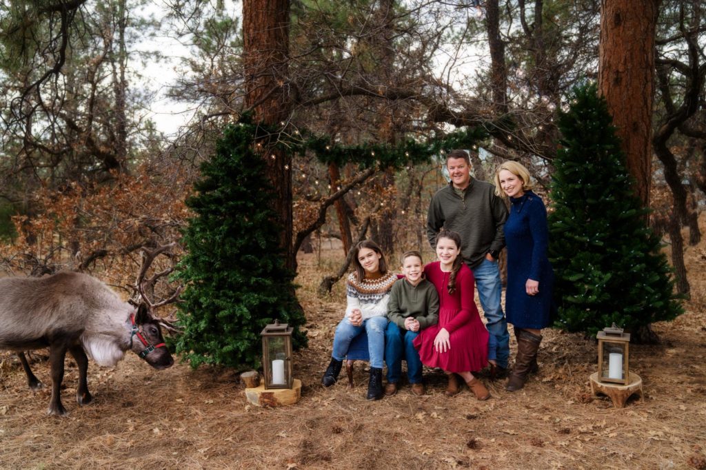 Colorado family poses for reideer holiday photo session