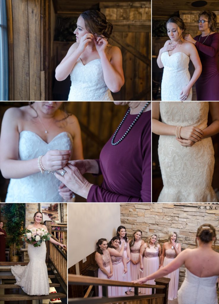 bride gets ready at family filled wedding
