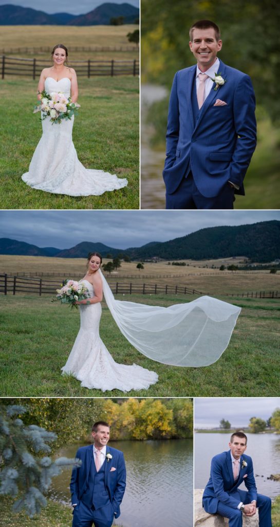 bride and groom portraits at Colorado ranch wedding