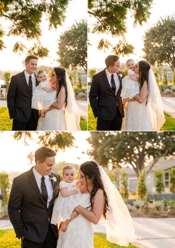 newlyweds with baby at California destination wedding