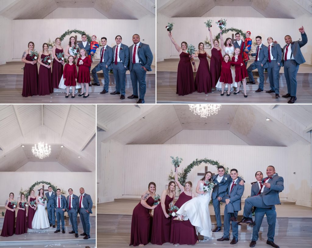 Wedding Party takes portraits in Colorado chapel