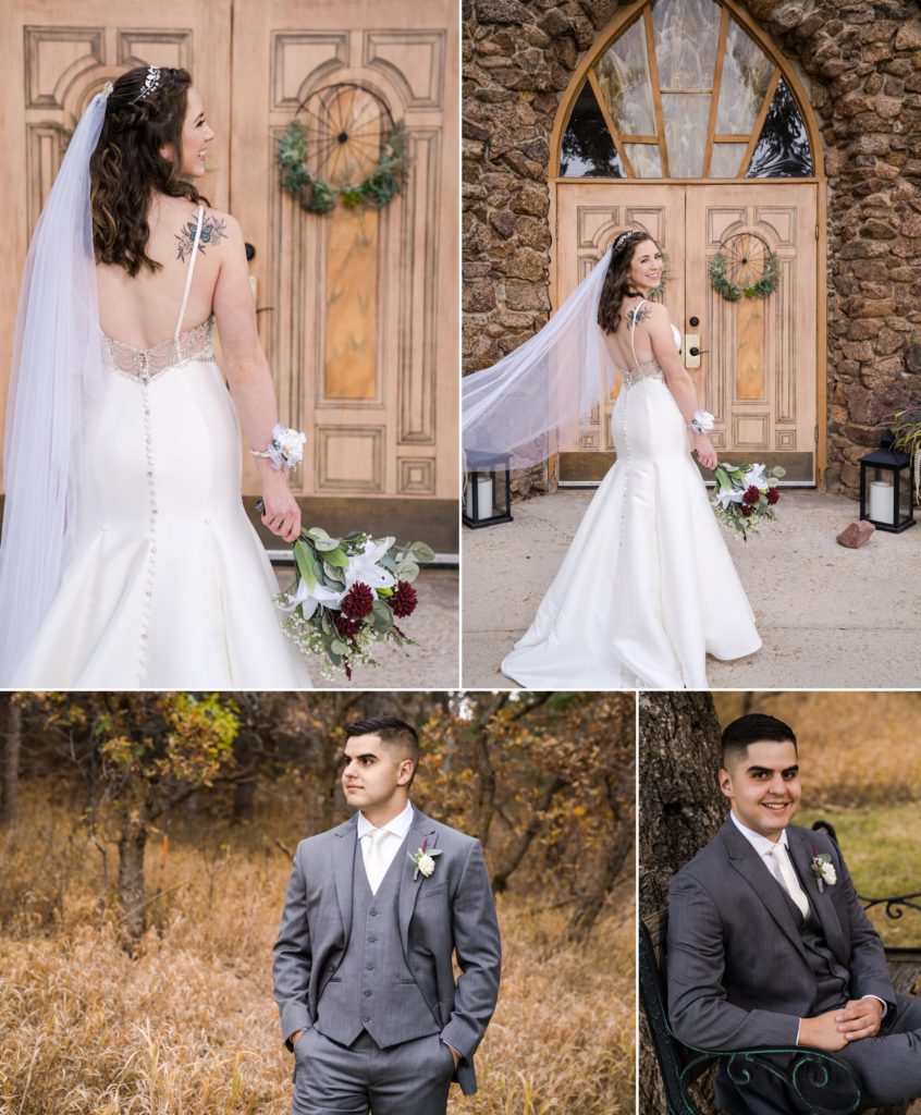 bride and groom take portraits at Colorado wedding