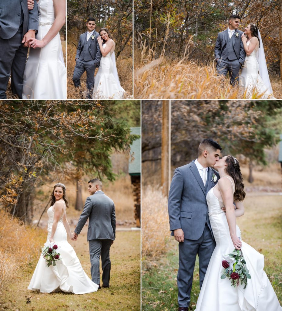 bride and groom take photos at Palmer Lake Wedding