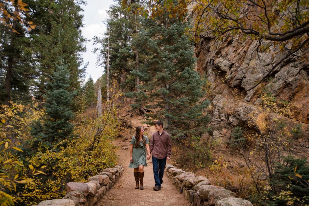 Colorado springs couple walk through canyon