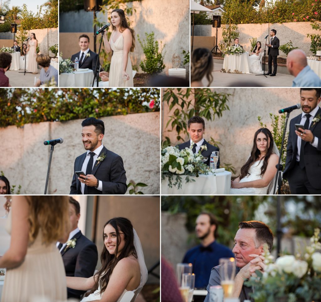 family and friends give toasts at California destination wedding