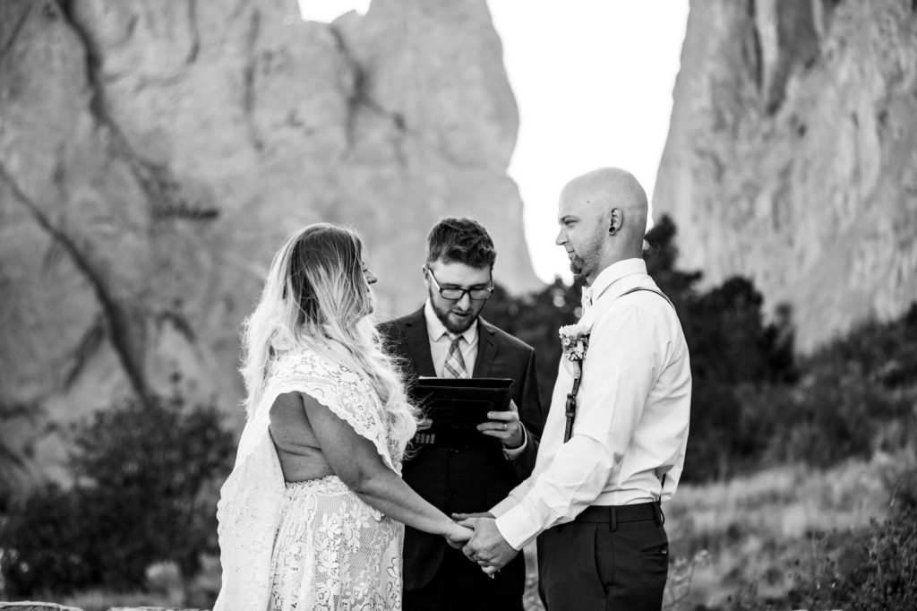 officiant reads at Garden of the Gods wedding