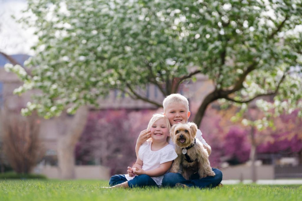 two kids and dog at Colorado park