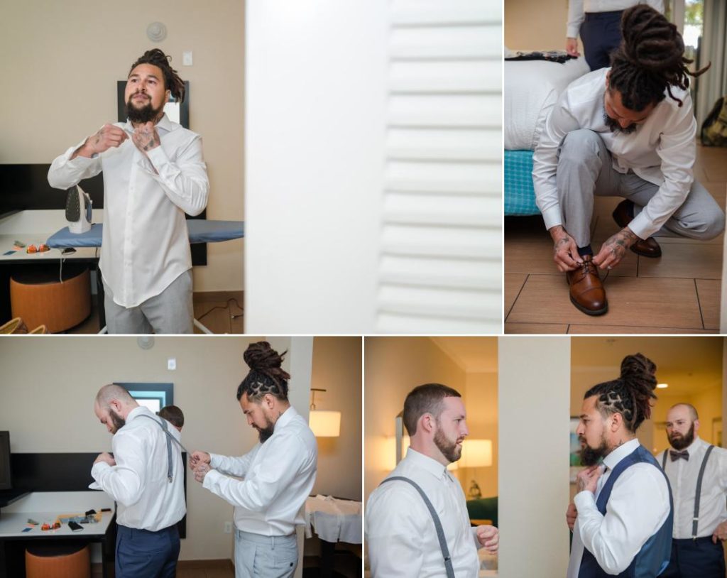 groom gets ready at Florida wedding