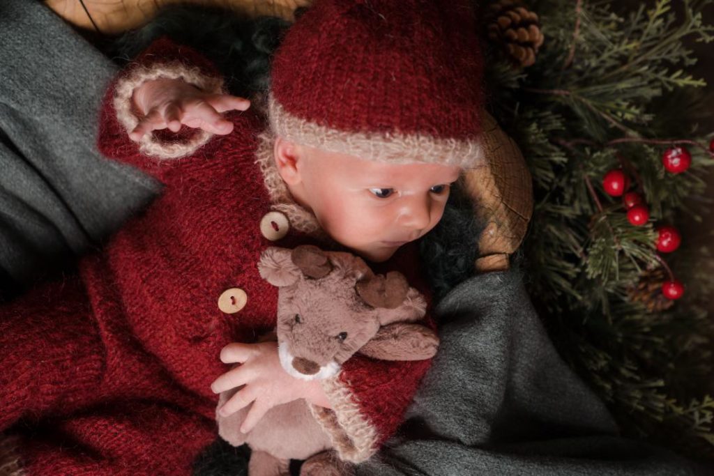 Christmas newborn baby and reindeer stuffie