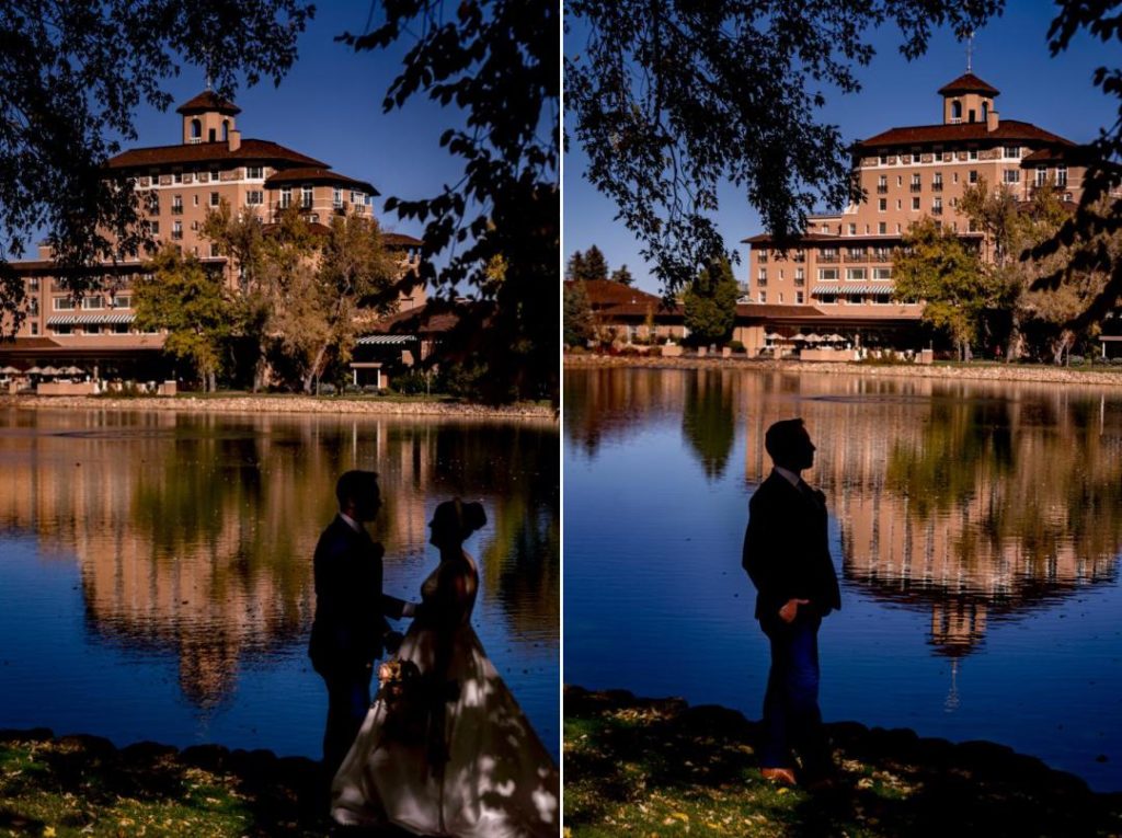 bride and groom at the Broadmoor Hotel