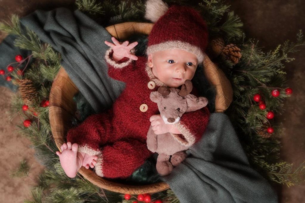 Christmas newborn baby and reindeer stuffie