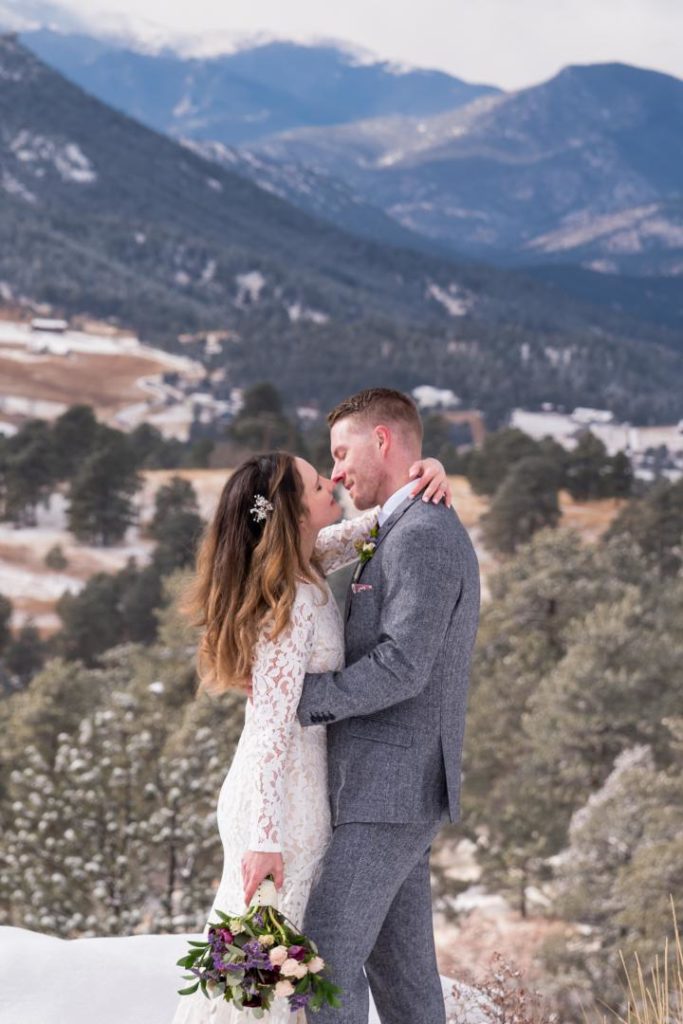 bride and groom eloping at Mount Falcon in Colorado