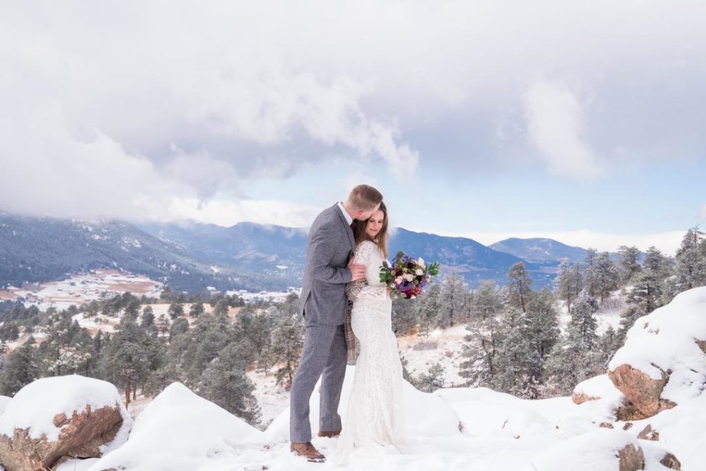 bride and groom at Mount Falcon elopement
