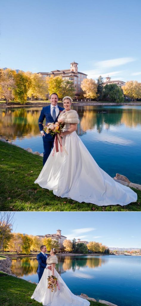 wedding portraits at the Lake at The Broadmoor Hotel